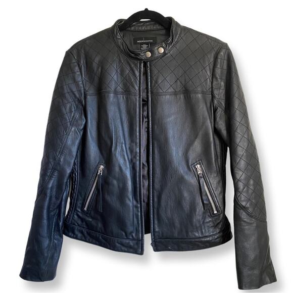 Vintage Moda International Black Leather Motorcycle Jacket - Picture 1 of 8